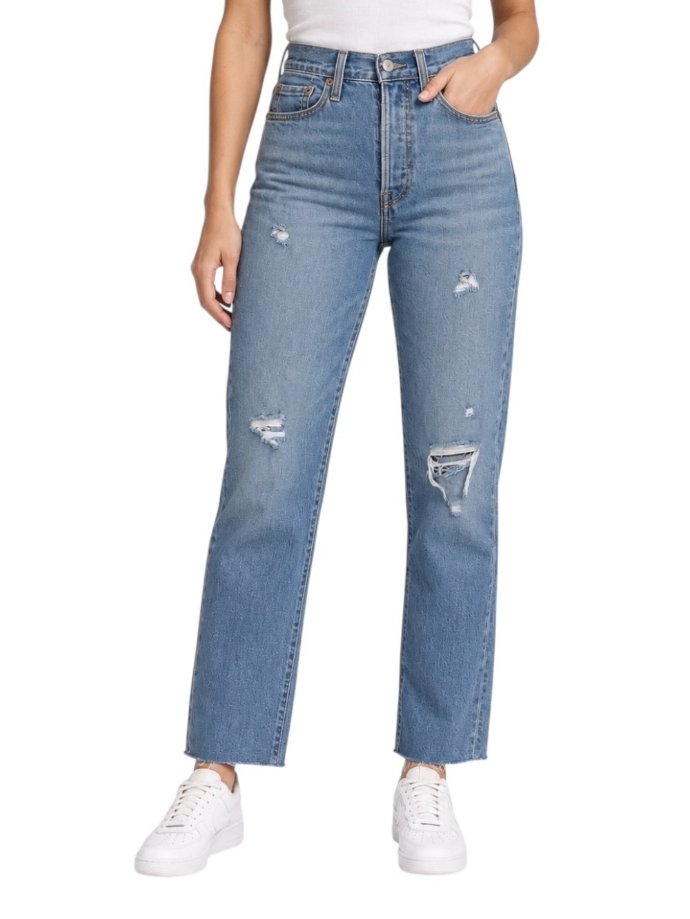 Levi’s Wedgie Straight Distressed Light Wash Jeans W26 L28
